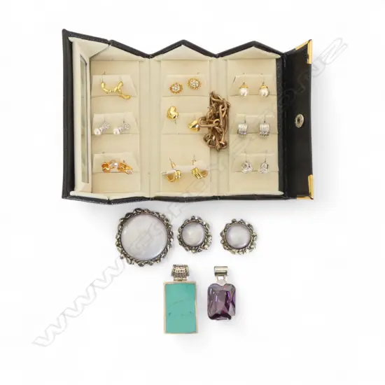 COSTUME JEWELLERY; 10 PRS EARRINGS, 2 PENDANTS, BROOCH, BRACELET