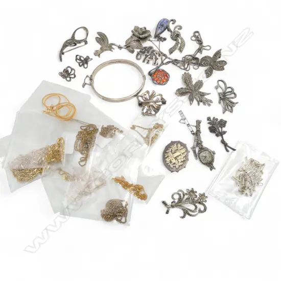 JEWELLERY; SOME STG, MARCASITE, RG CHAINS ETC