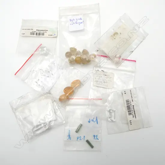 ASST. GEMSTONES; AQUAMARINE, QUARTZ, MORGANITE, TOURMALINE, KUNZITE ETC