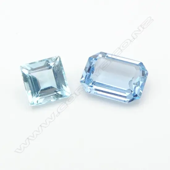 2 UNSET BLUE TOPAZ, SQUARE CUT TOPAZ, 6.20ct, OCTAGON CUT 9.85ct (both heat treated)