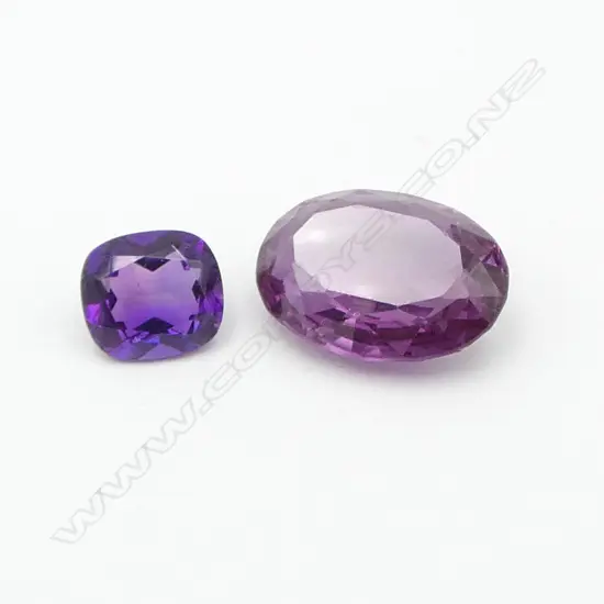 2 LOOSE AMETHYSTS, FACET CUT OVAL & CUSHION CUT
