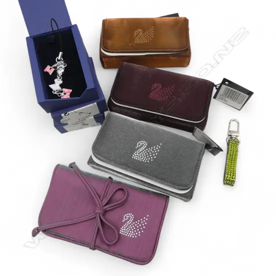 ASST. SWAROVSKI  ACCESSORIES; JEWELLERY POUCH, 3 PHONE ADORNMENTS & 3 MINI COSMETIC BAGS