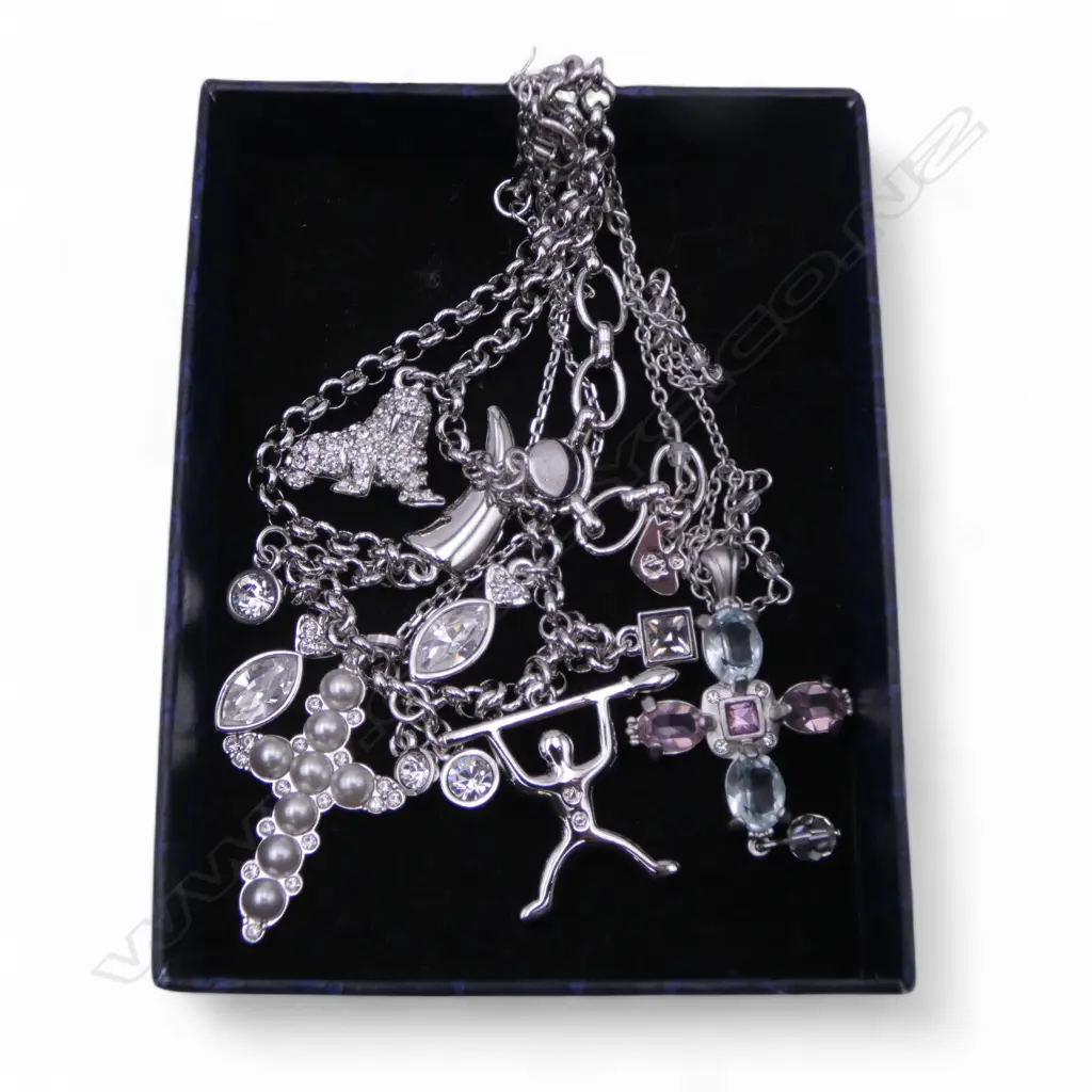 3 SWAROVSKI CRYSTAL NECKLACES, 2 w CROSSES & 1 CHARM NECKLACE Image 1++