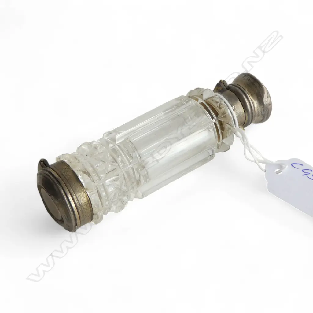 19thC SILVER ? GILT & CUT GLASS PERFUME BOTTLE combination VINAIGRETTE - FAULTS Image 1++