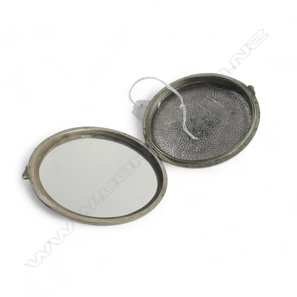 CONTINENTAL 800 SILVER POWDER COMPACT,  ART NOUVEAU DESIGN, INTERNAL MIRROR, stamped 800 & mark to rear, 122.35gm Image 1++