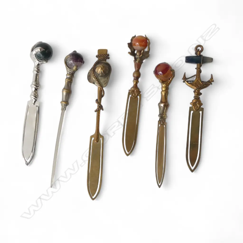6 DECORATIVE GEM SET BOOK MARKS early 20thC eagles claws+ anchor + sailor's hat etc Image 1++