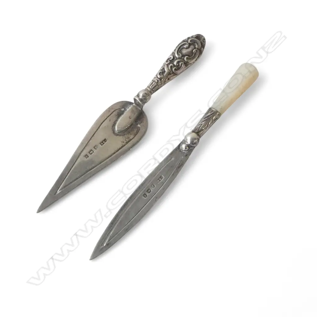2 SILVER PAGE MARKERS: 1 W mother of pearl HANDLE + 1 embossed SILVER Image 1++