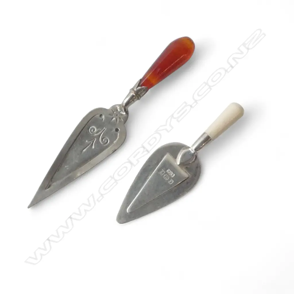 2 SILVER PAGE MARKERS: 1 W IVORY HANDLE + 1 BANDED AGATE Image 1++