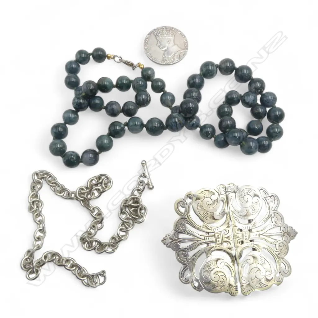 JADE BEAD NECKLACE EP BUCKLE & CHAIN Image 1++