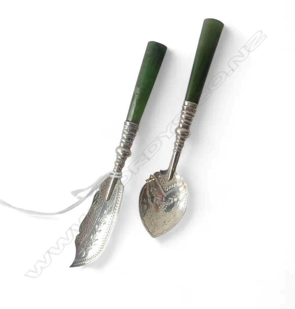 STG SILVER & GREENSTONE KNIFE & SPOON L.125mm Image 1++