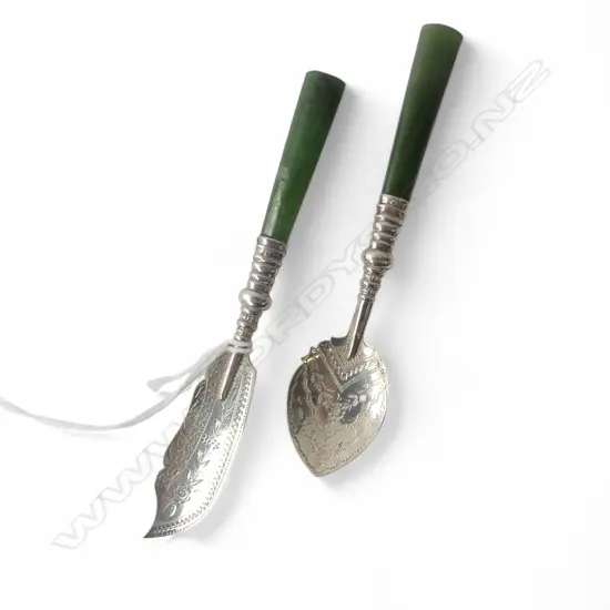 STG SILVER & GREENSTONE KNIFE & SPOON L.125mm