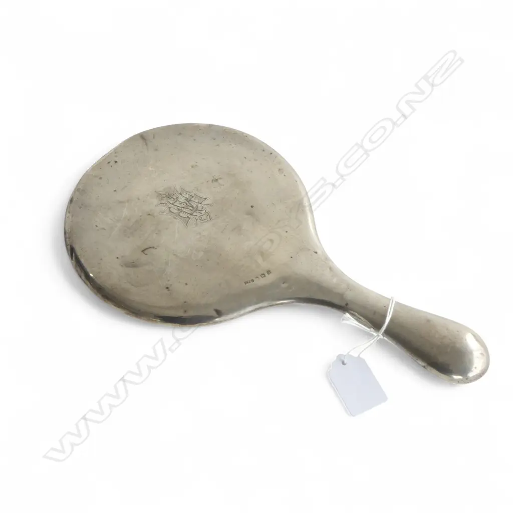 EARLY 20thC STG SILVER HAND MIRROR H.285mm DENTS Image 1++