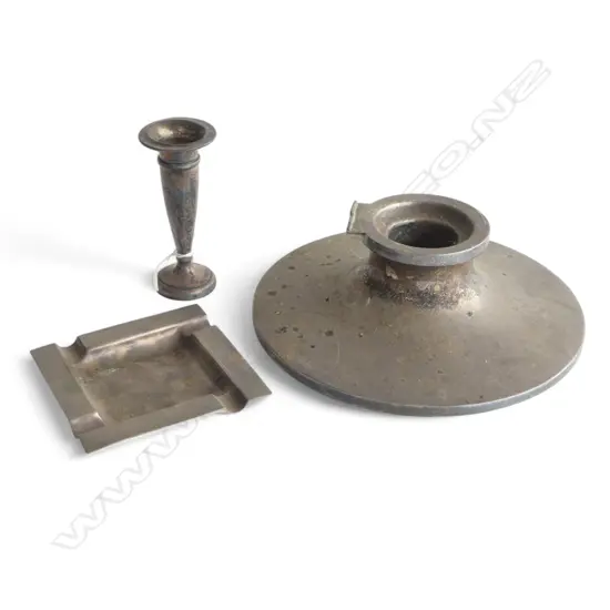LGE SILVER INK WELL lid missing +SILVER ASHTRAY 87gms + SMALL SILVER VASE