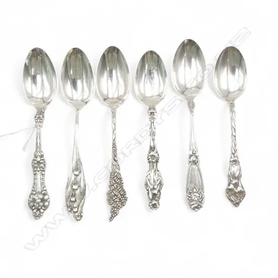 SET 6 AMERICAN STERLING FANCY TEA SPOONS Art Nouveau style etc 143gms