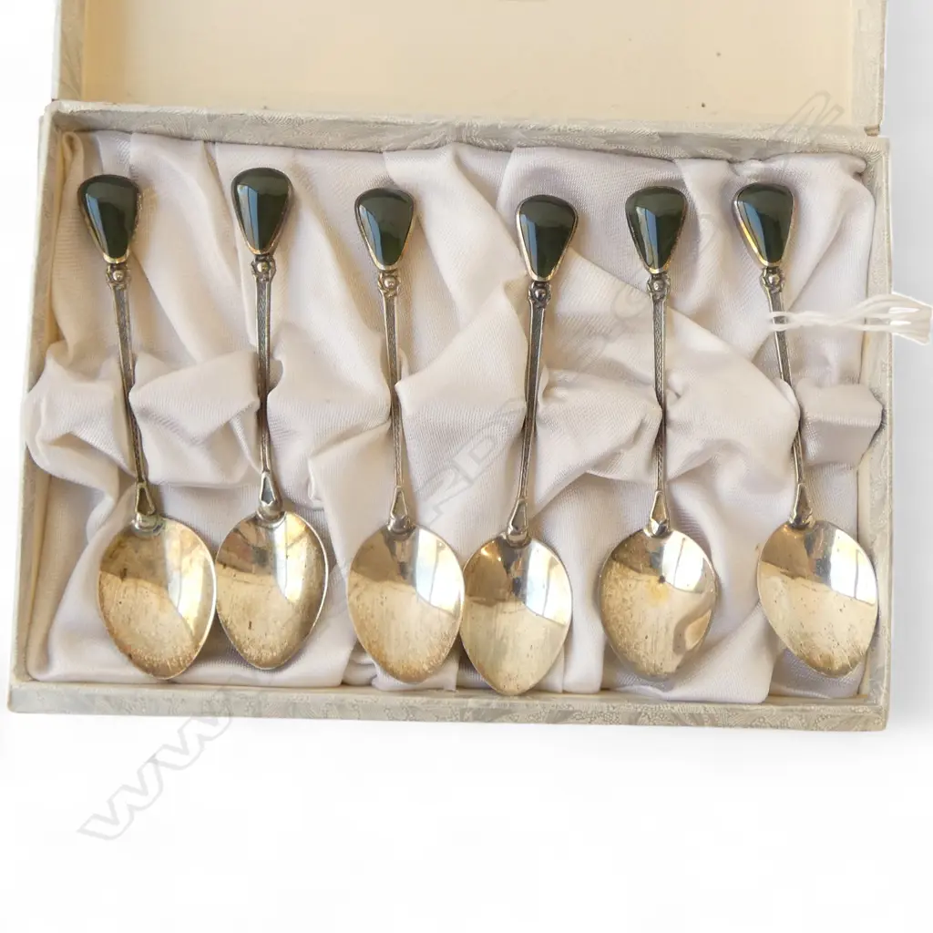 VINTAGE 'MASTERCRAFTS' STG SILVER & POUNAMU TEASPOON SET boxed & labelled as new Image 1++