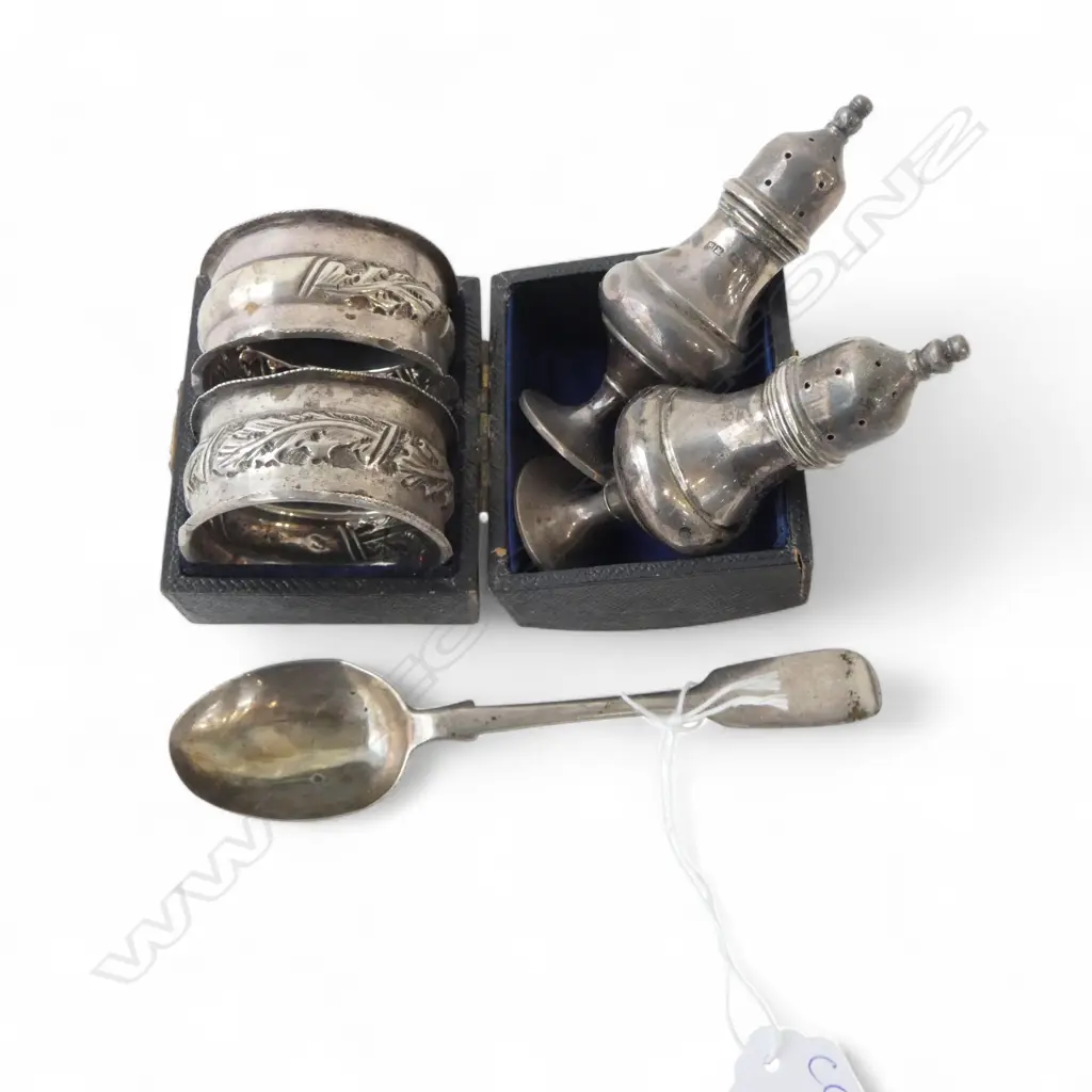 PR STG SILVER NAPKIN RINGS BOXED, PR CONDIMENTS + TEAPOON, 95gms Image 1++