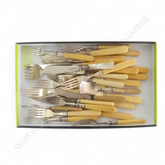 ASST. IVORINE 'BONE' CUTLERY etc w. some stg silver collars