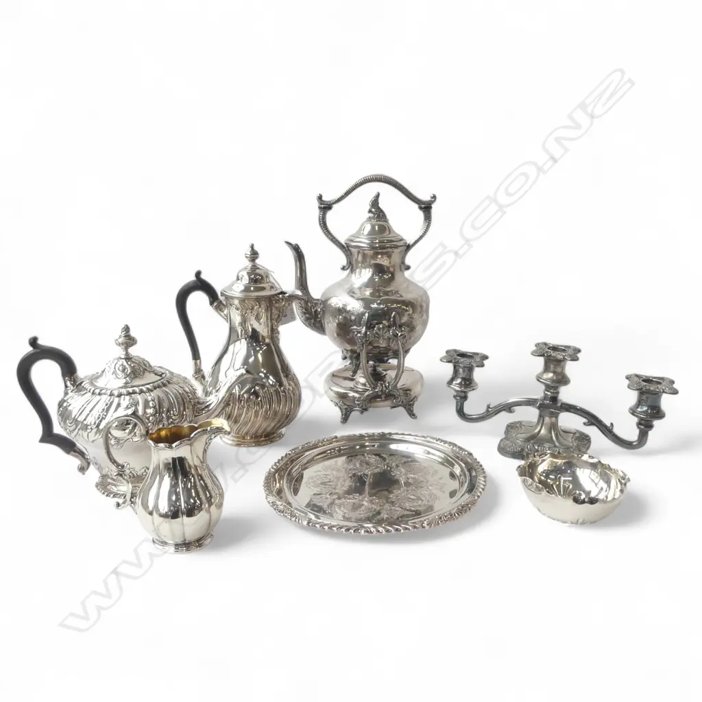 7 PCES ASST. SILVER PLATE INCL. SPIRIT KETTLE Image 1++