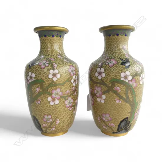 PR CLOISONNE ENAMEL VASES, CHERRY BLOSSOM DETAIL, H.170mm