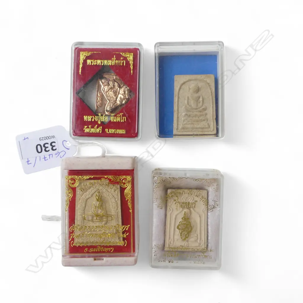 4 BOXED THAI TEMPLE AMULETS H.60mm Image 1++