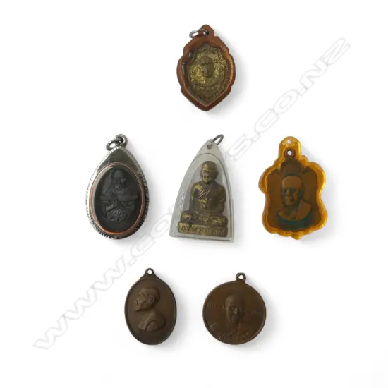 6 ASST. THAI BUDDISH AMULETS & MEDALLIONS H.45mm