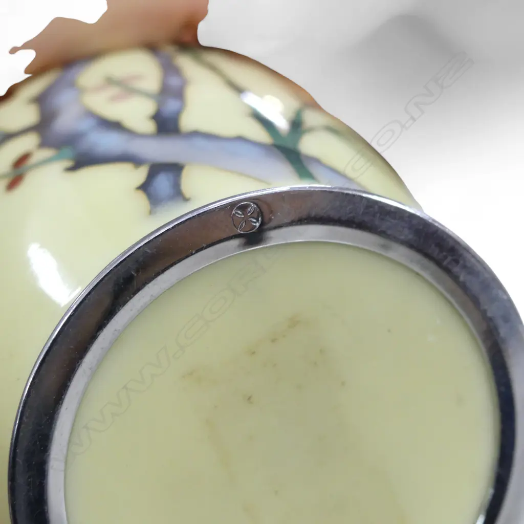 JAPANESE CLOISONNE VASE IN THE STYLE OF ANDO JUBEI H.180mm with stamped silver plate rims Image 1++