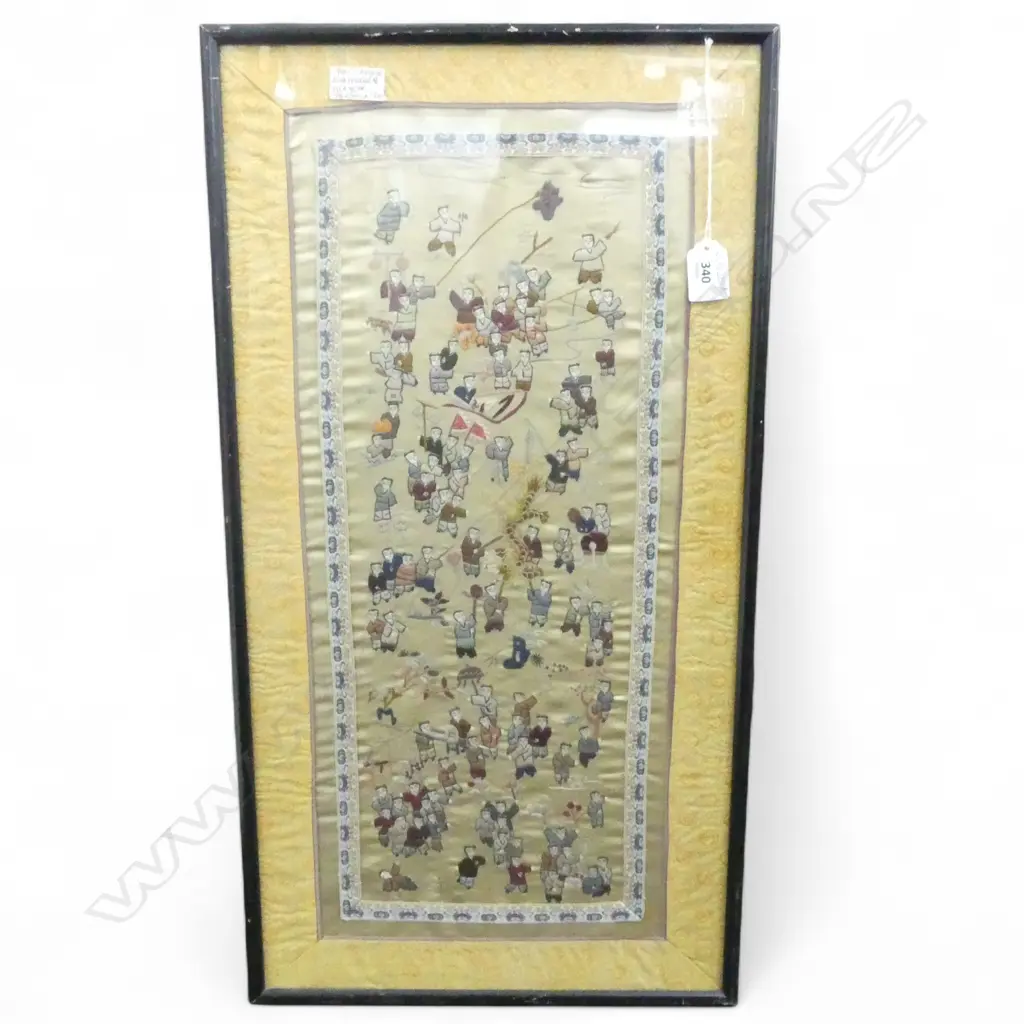 FRAMED CHINESE EMBROIDERY, CHILDREN PLAYING 615x315mm Image 1++