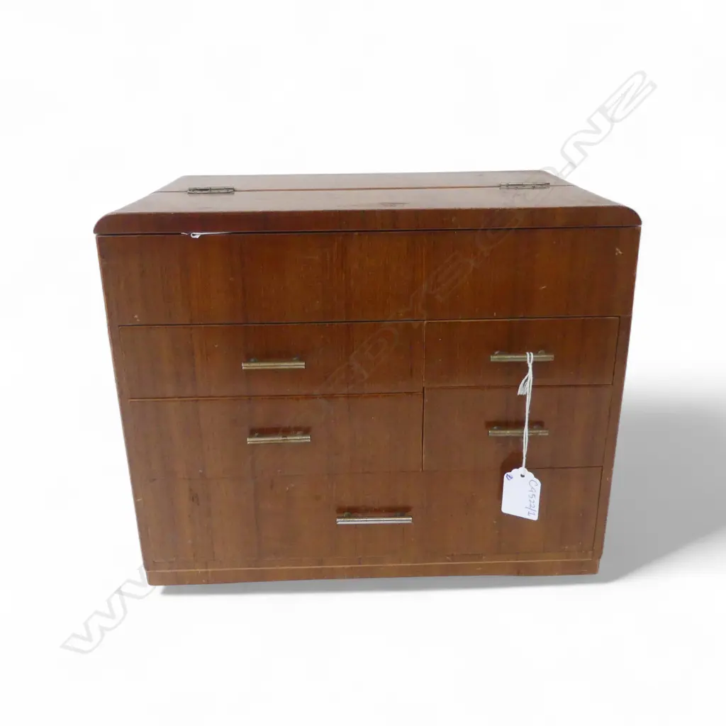 VINTAGE JAPANESE ‘HARI-BAKO’ SEWING BOX - TOP HINGED TRAY & 5 DRAWERS 325x200x260mm Image 1++