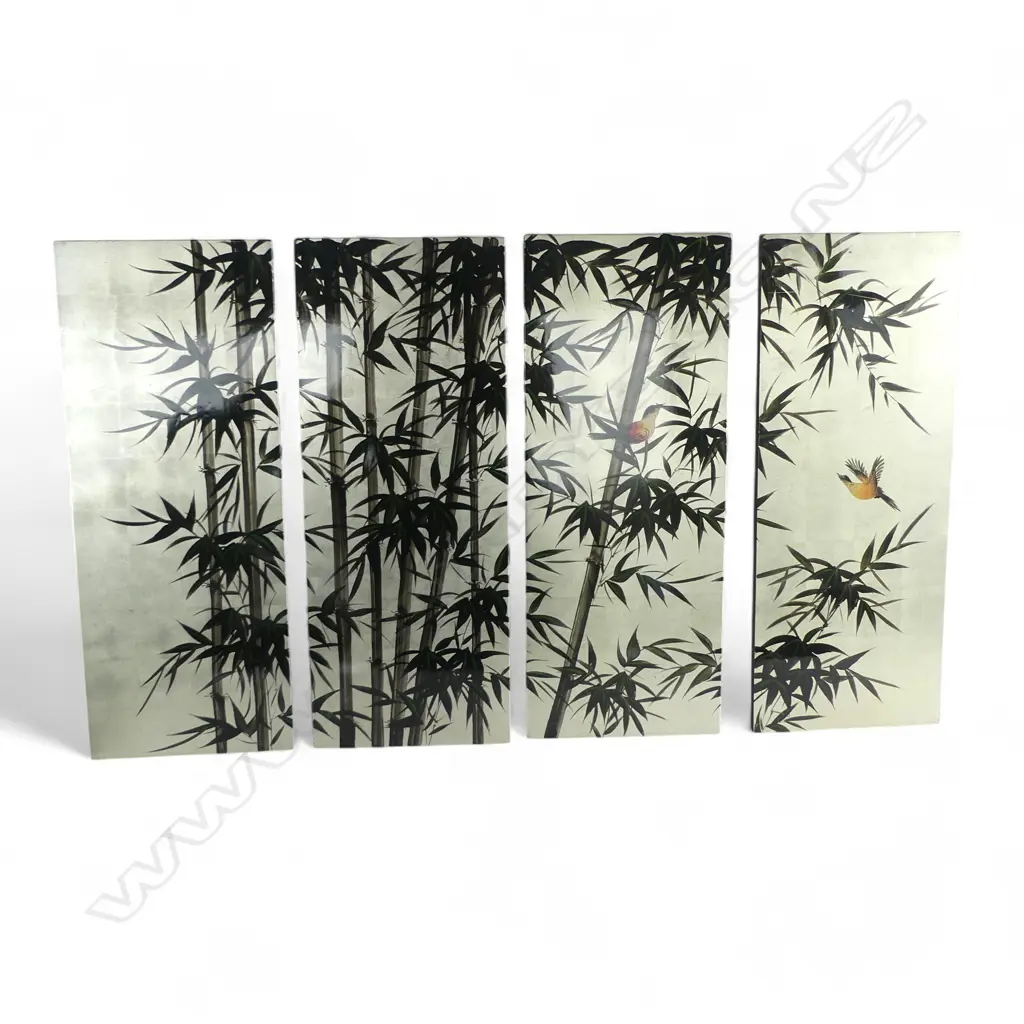 4 ORIENTAL LACQUER PANELS 450x195mm Image 1++