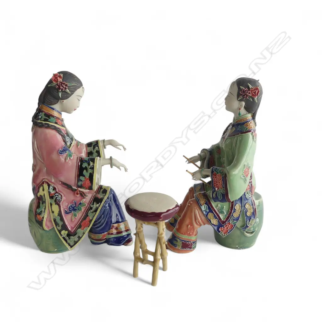 A PAIR OF CHINESE SHIWAN FIGURES (CALLIGRAPHER) AND ONE OTHER (MISSING FINGER AND POSSIBLY INCOMPLETE) 230 mm (H) BOXED Image 1++