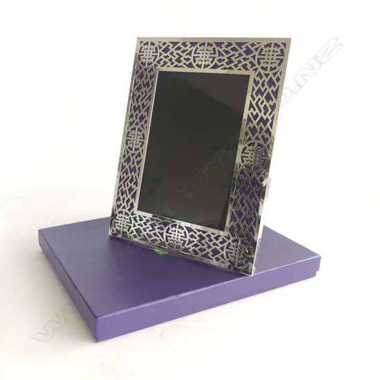 CHINESE SILVER PLATE LATTICE PHOTO FRAME, 255x205mm, BOXED