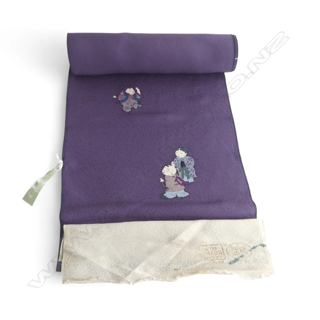  1980's NISHIJIN TEXTILE (Kyoto) JAPANESE ROLL OF PATTERNED SILK L.12m. W.360mm. New old stock Purple w children pattern Image 1++