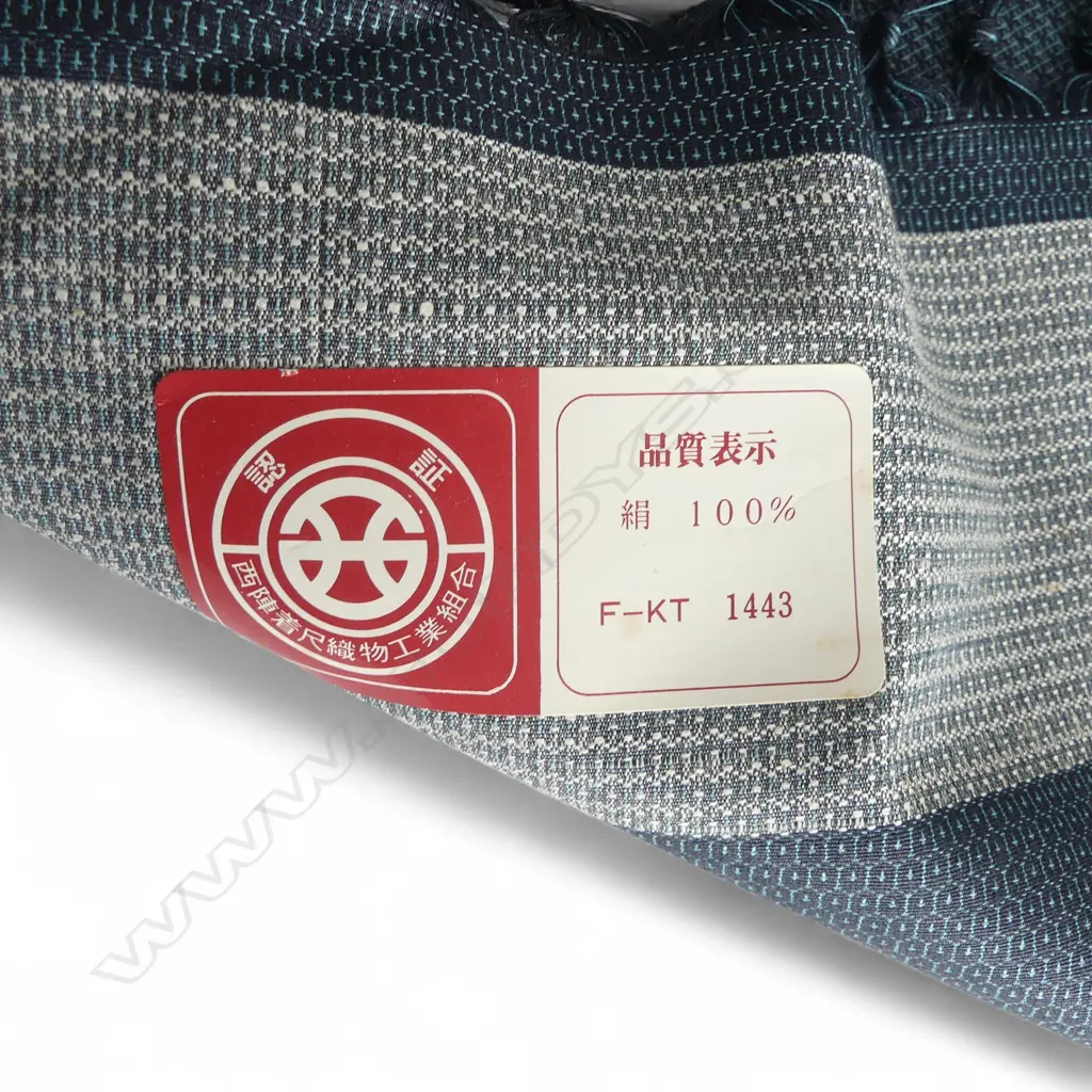  1980's NISHIJIN TEXTILE (Kyoto) JAPANESE ROLL OF PATTERNED SILK L.12m. W.360mm. New old stock blue black fine pattern Image 1++