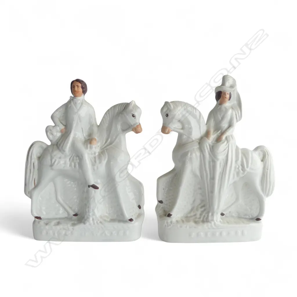 TWO 19THC STAFFORDSHIRE FLATBACKS, MAN AND WOMAN on HORSEBACK, H.300mm Image 1++