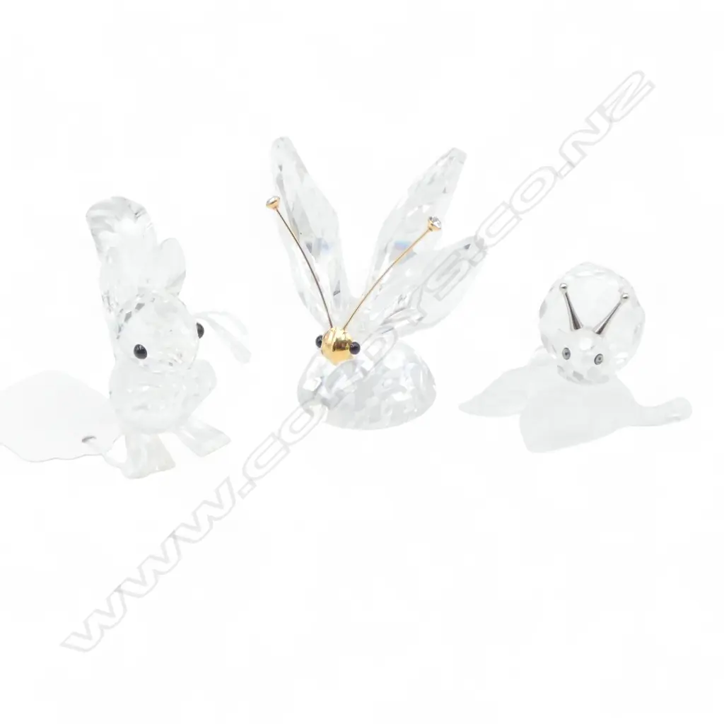3 SWAROVSKI ANIMALS; SNAIL, SQUIRREL, BUTTERFLY H.55mm Image 1++