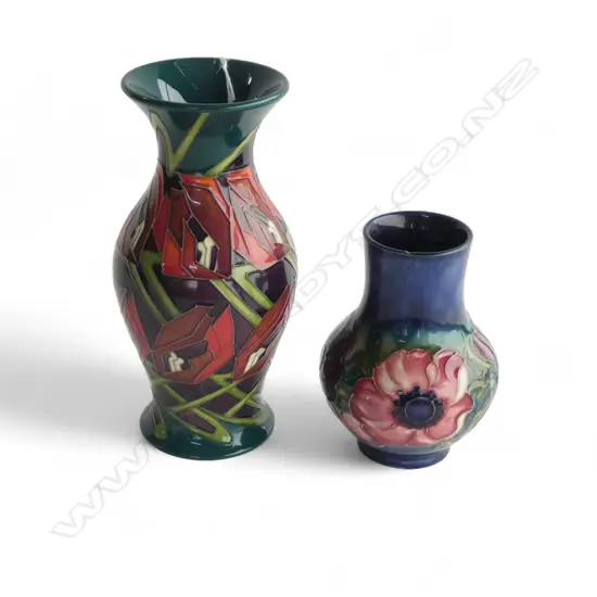2 MOORCROFT VASES; 195mm,  H.125mm (AF)