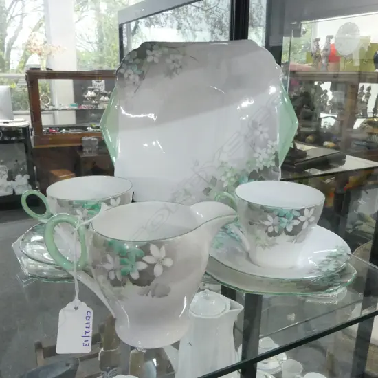 SHELLEY PART DECO TEASET 2CSPS CAKE PLATE & JUG H100MM