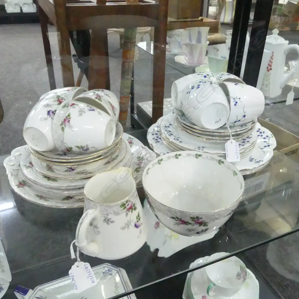 2 SHELLEY CHINA PART TEASETS BLUE BLOSS PAT & ROSE VINE PAT Image 1++