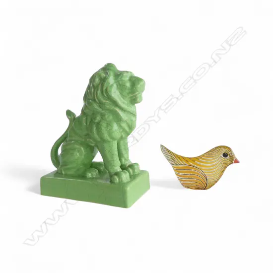 ABRAHAM PALATNIK BIRD H.70mm + LION TEMPLE DOG (faulted) H.174mm