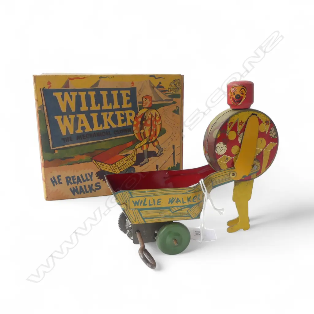 VINTAGE 'WILLIE WALKER' WIND UP TOY w. ORIG. BOX, LINCOLN TOYS H.135mm Image 1++