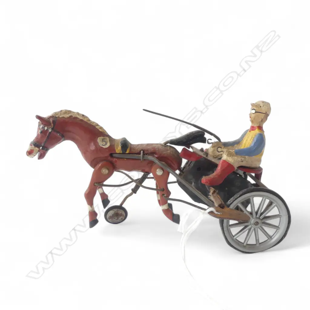 VINTAGE GERMAN HORSE & CART WIND UP TOY L.160mm Image 1++