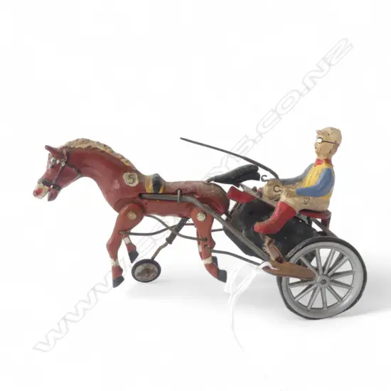 VINTAGE GERMAN HORSE & CART WIND UP TOY L.160mm