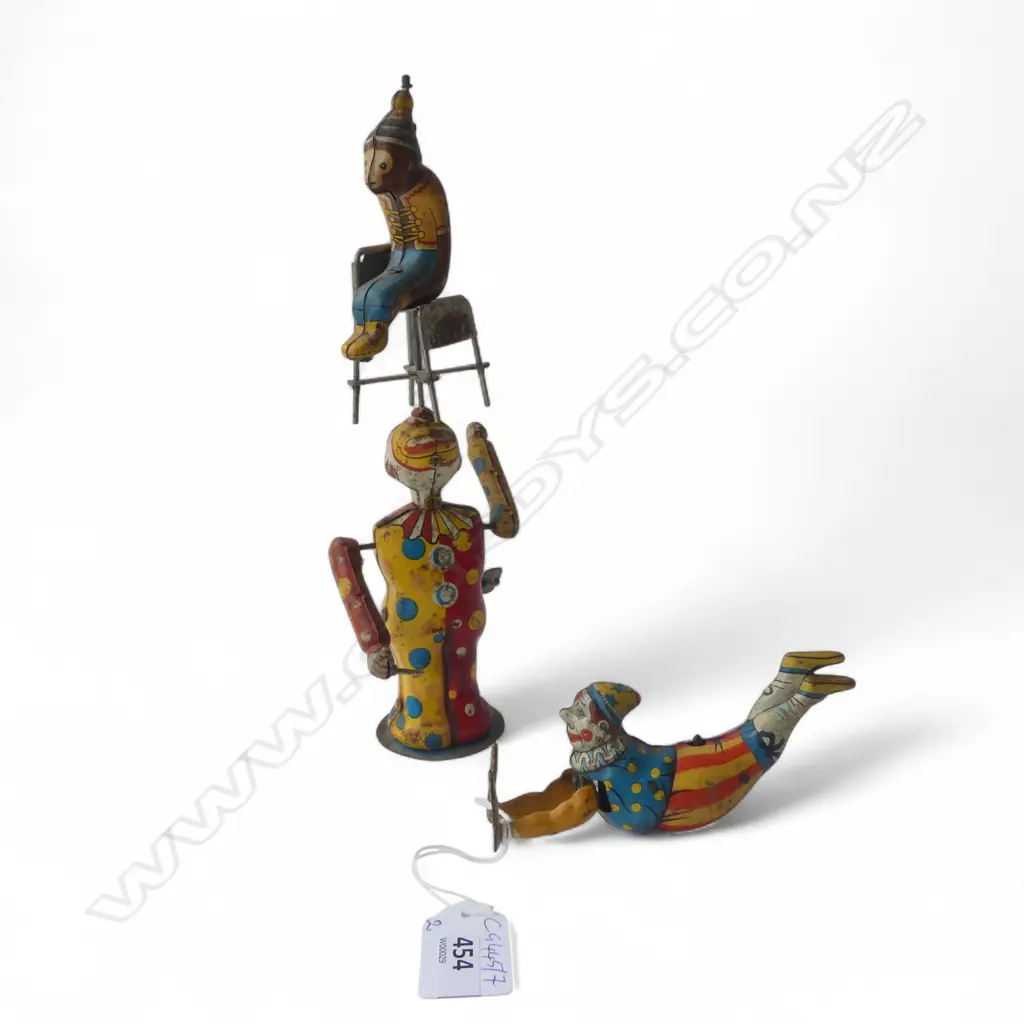 2 VINTAGE WIND UP CIRCUS TOYS H.240mm Image 1++