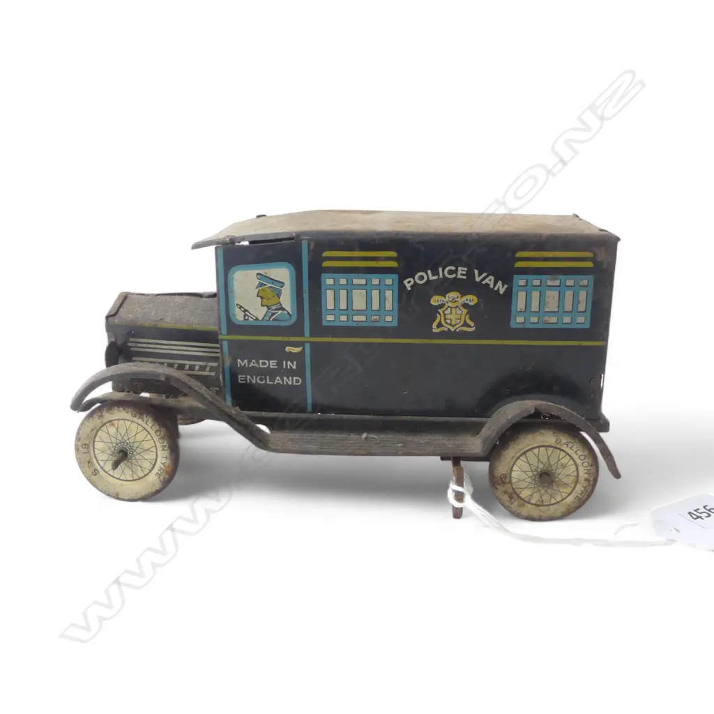 VINTAGE POLICE VAN WIND UP TOY, ENGLAND L.175mm Image 1++