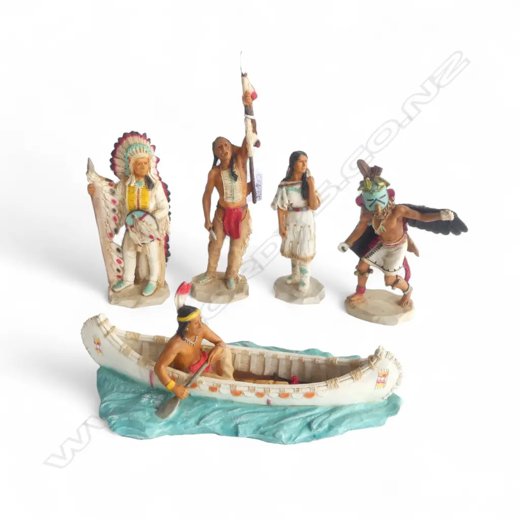 5 NATIVE AMERICAN RESIN FIGURINES BY CASTAGNA ITALY H.235mm Image 1++