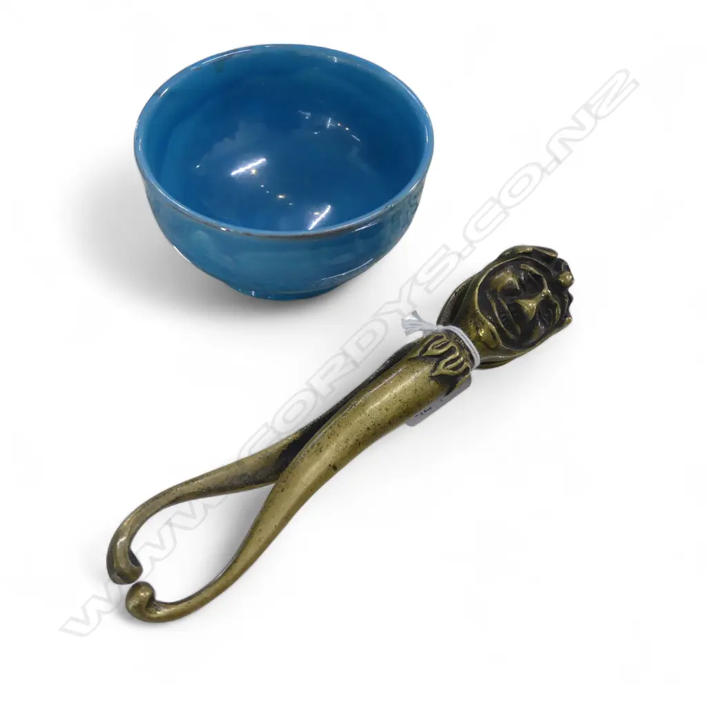 BLUE GLAZED BOWL 105mm dia, JESTER NUT CRACKER L.185mm Image 1++