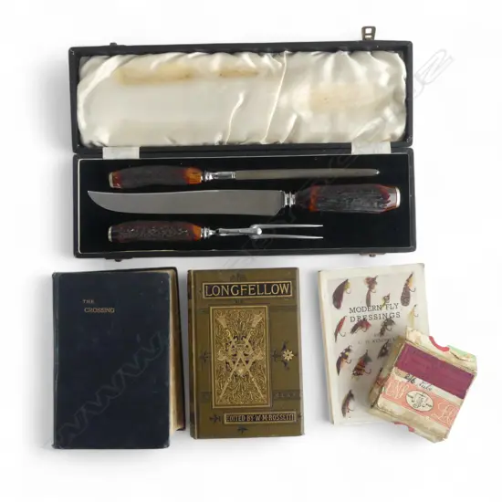 5 PCES; CASED CARVING SET, 3 BOOKS, CHLORIDE OF GOLD TUBES