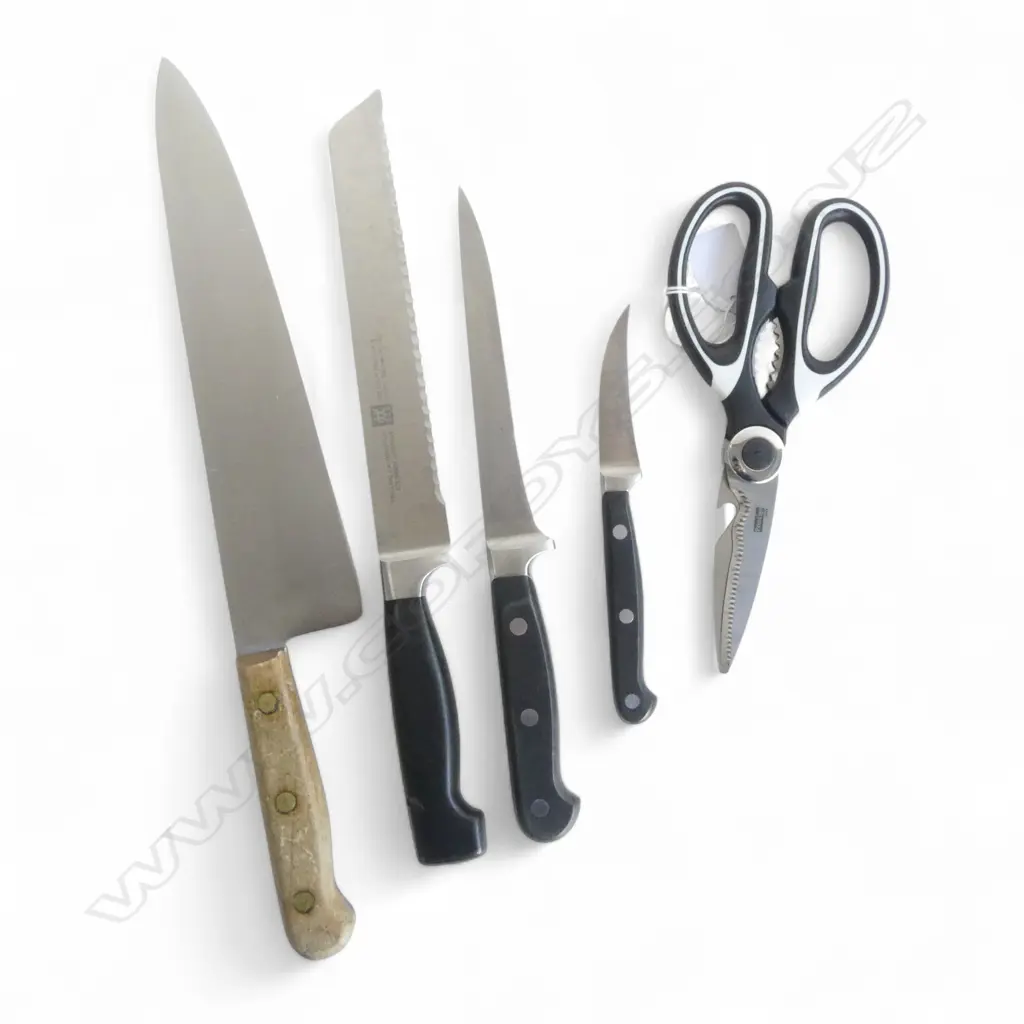 4 KITCHEN KNIVES L.385mm + PR SCISSORS Image 1++