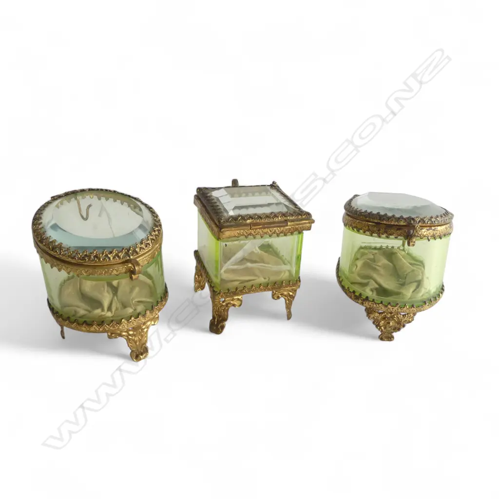 3 EARLY 20thC GILT METAL & GLASS POCKET WATCH HOLDERS Image 1++