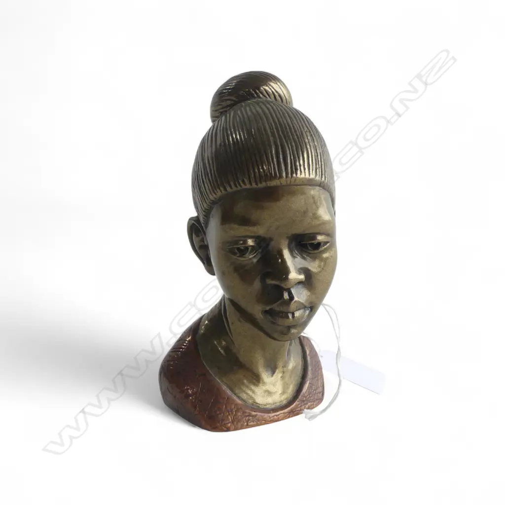 Casper Darare 1952 – 2001 sculpture of an African woman bronzed finish resin 224/300. Signed H.125mm Image 1++